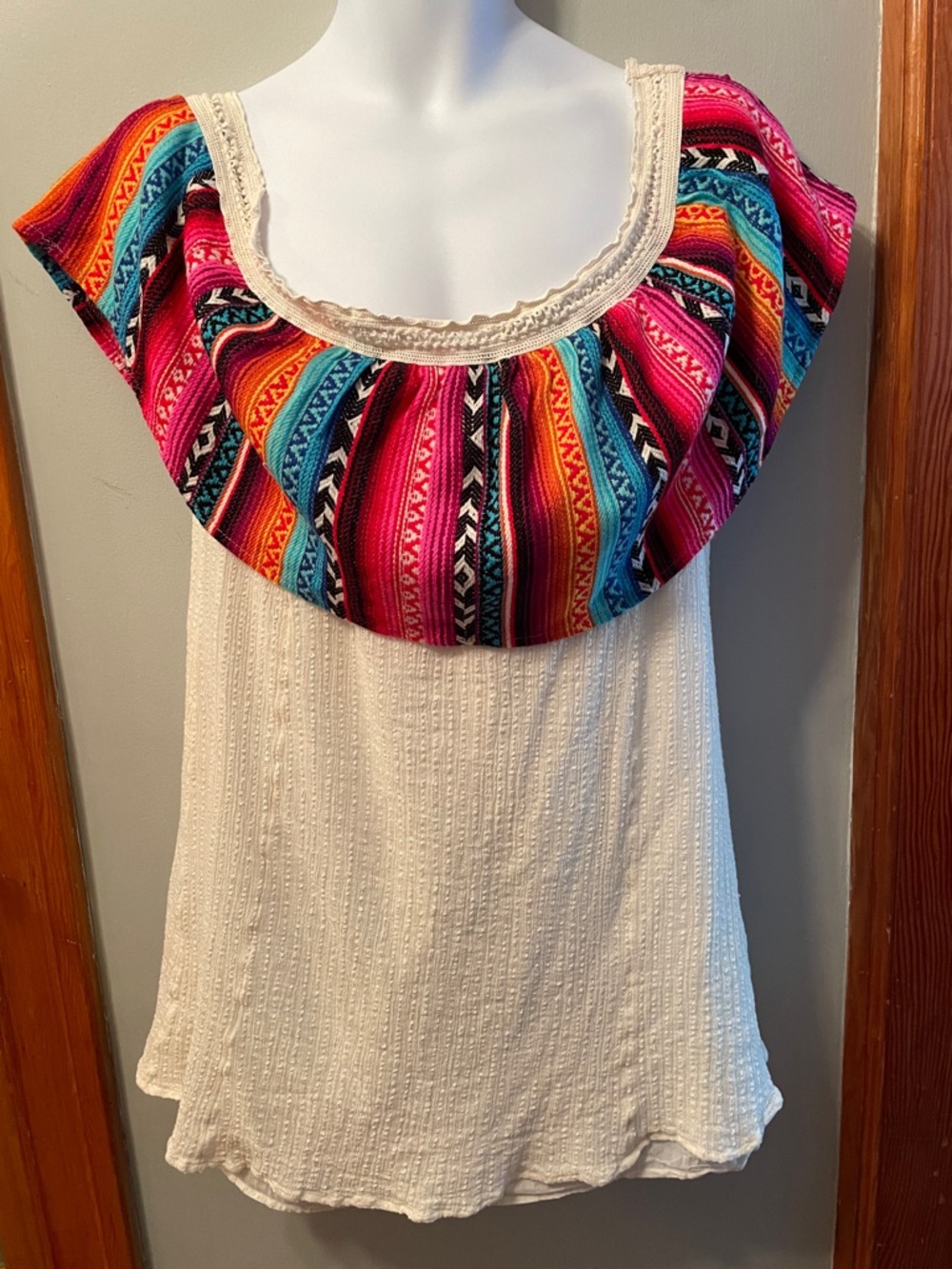 RIP CURL Boho Southwestern Sleeveless Multicolour Striped Embroidered Yoke Top